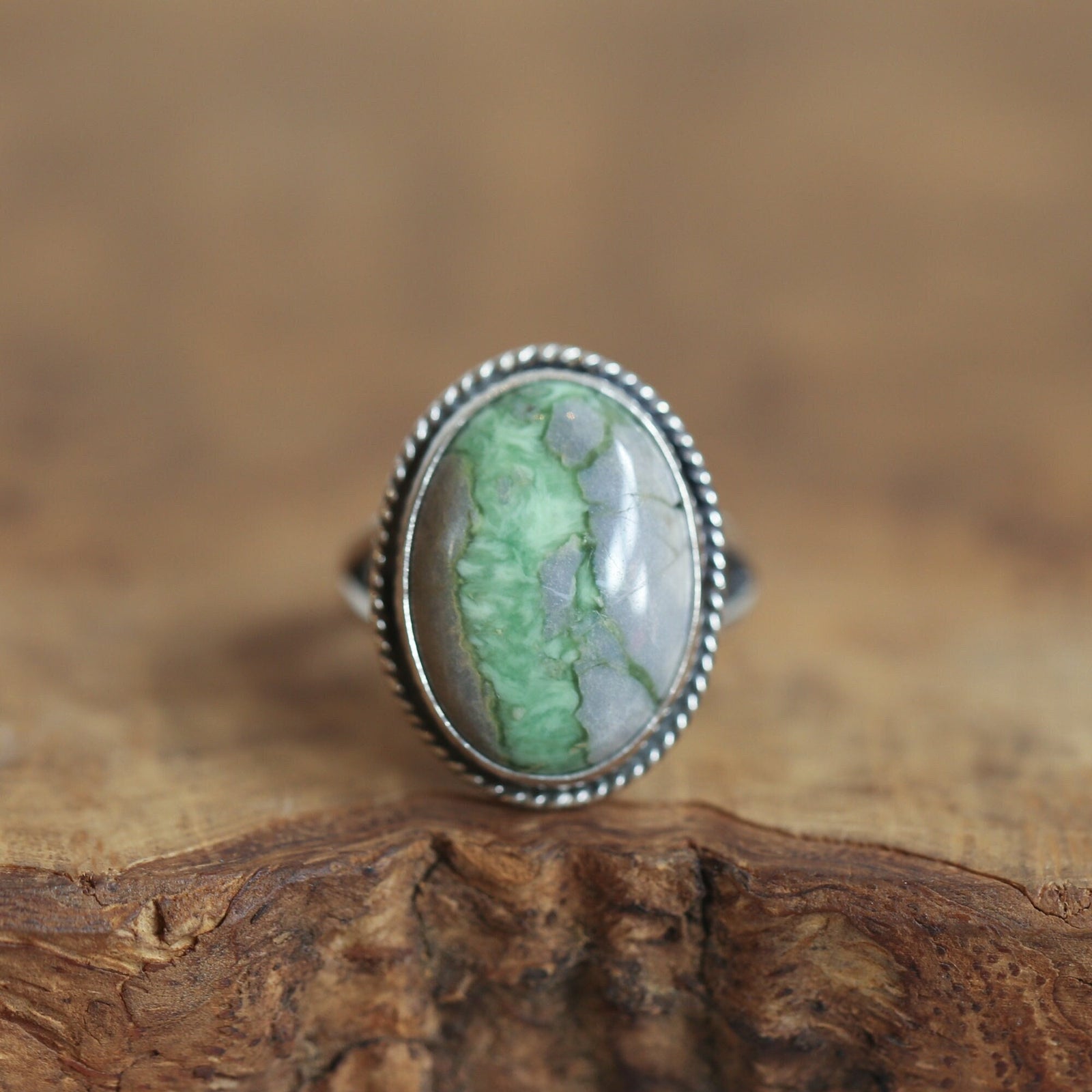 Green Variscite Boho Ring - Silversmith Ring - Variscite in Boulder Ring - Choose Your Stone