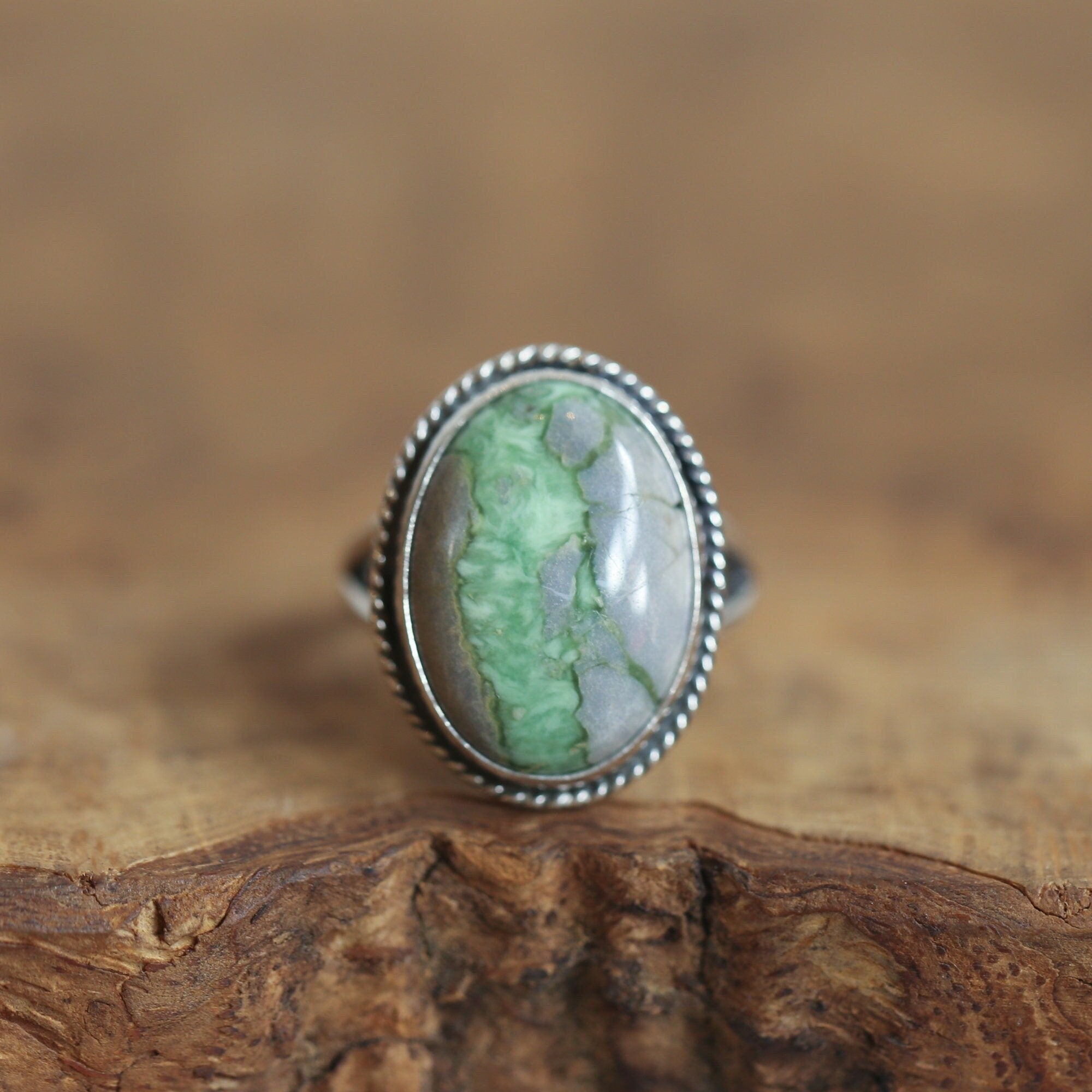Green Variscite Boho Ring - Silversmith Ring - Variscite in Boulder Ring - Choose Your Stone