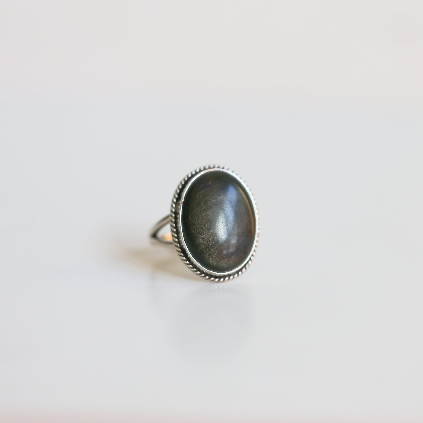 Golden Obsidian Sterling Silver Ring – Boho Statement Jewelry