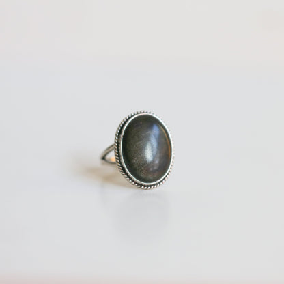 Golden Obsidian Sterling Silver Ring – Boho Statement Jewelry