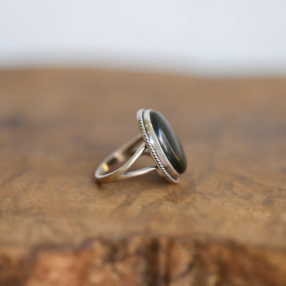 Golden Obsidian Sterling Silver Ring – Boho Statement Jewelry