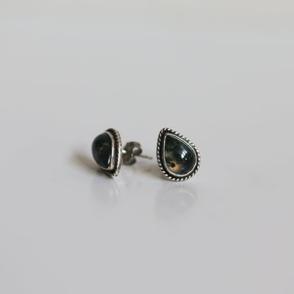 Moss Agate Sterling Silver Post Earrings - Pear Cabochons