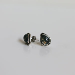 Moss Agate Sterling Silver Post Earrings - Pear Cabochons