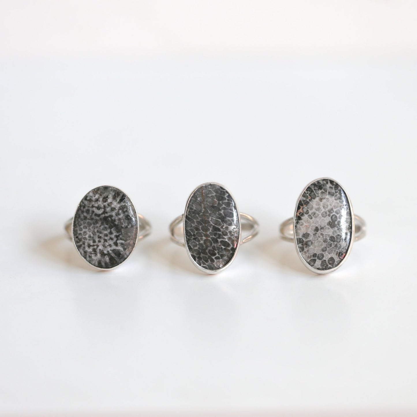 Choose Your Black Fossil Coral Ring - Sterling Silver Ring