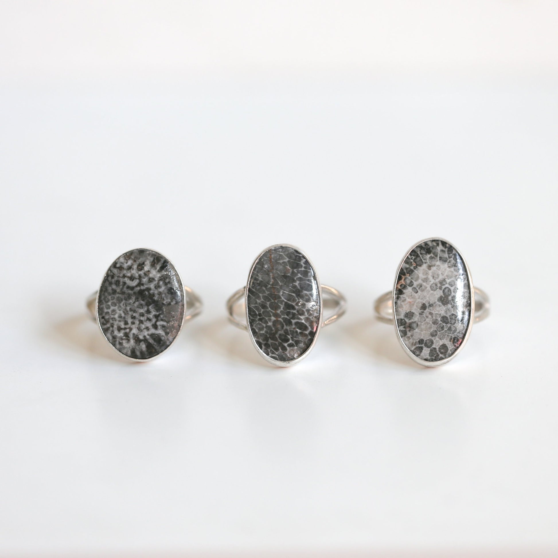 Choose Your Black Fossil Coral Ring - Sterling Silver Ring