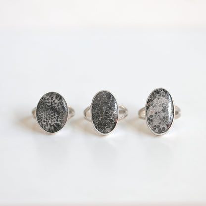 Choose Your Black Fossil Coral Ring - Sterling Silver Ring
