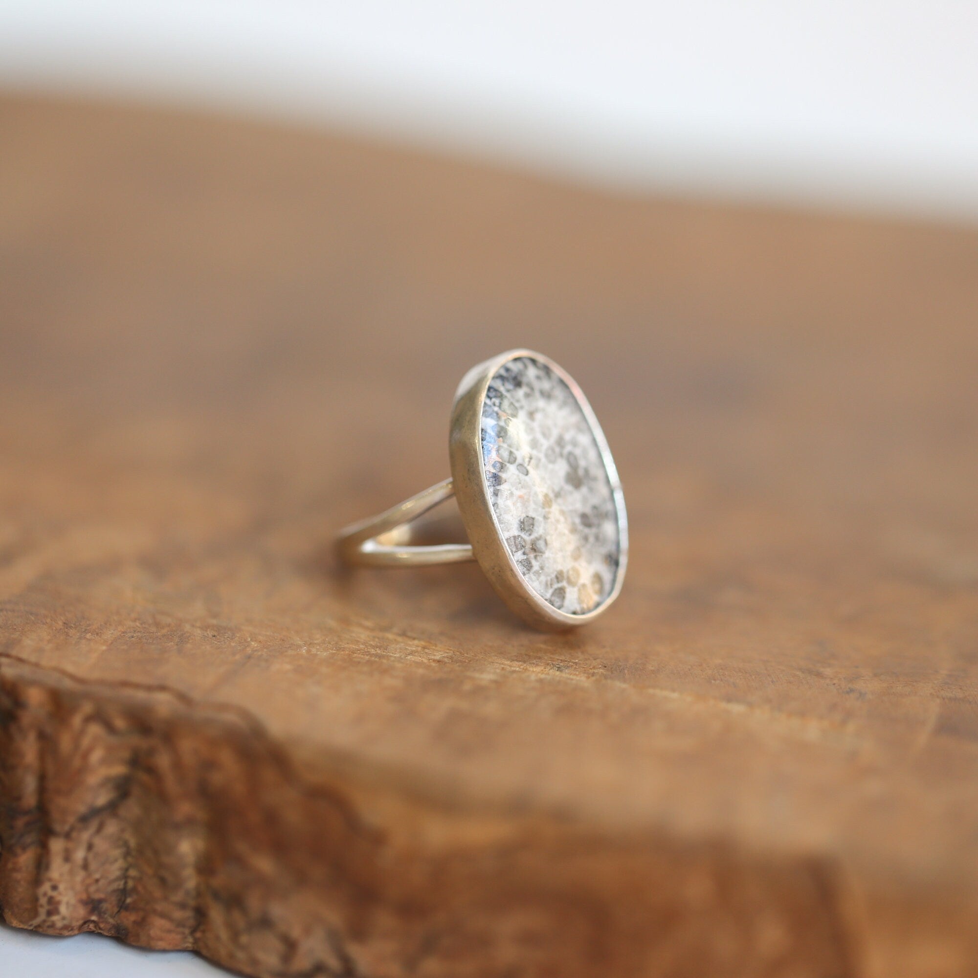 Fossilized Coral Ring - Black Fossil Coral - Ready to Ship - Fossil Ring - Sterling Silver Ring