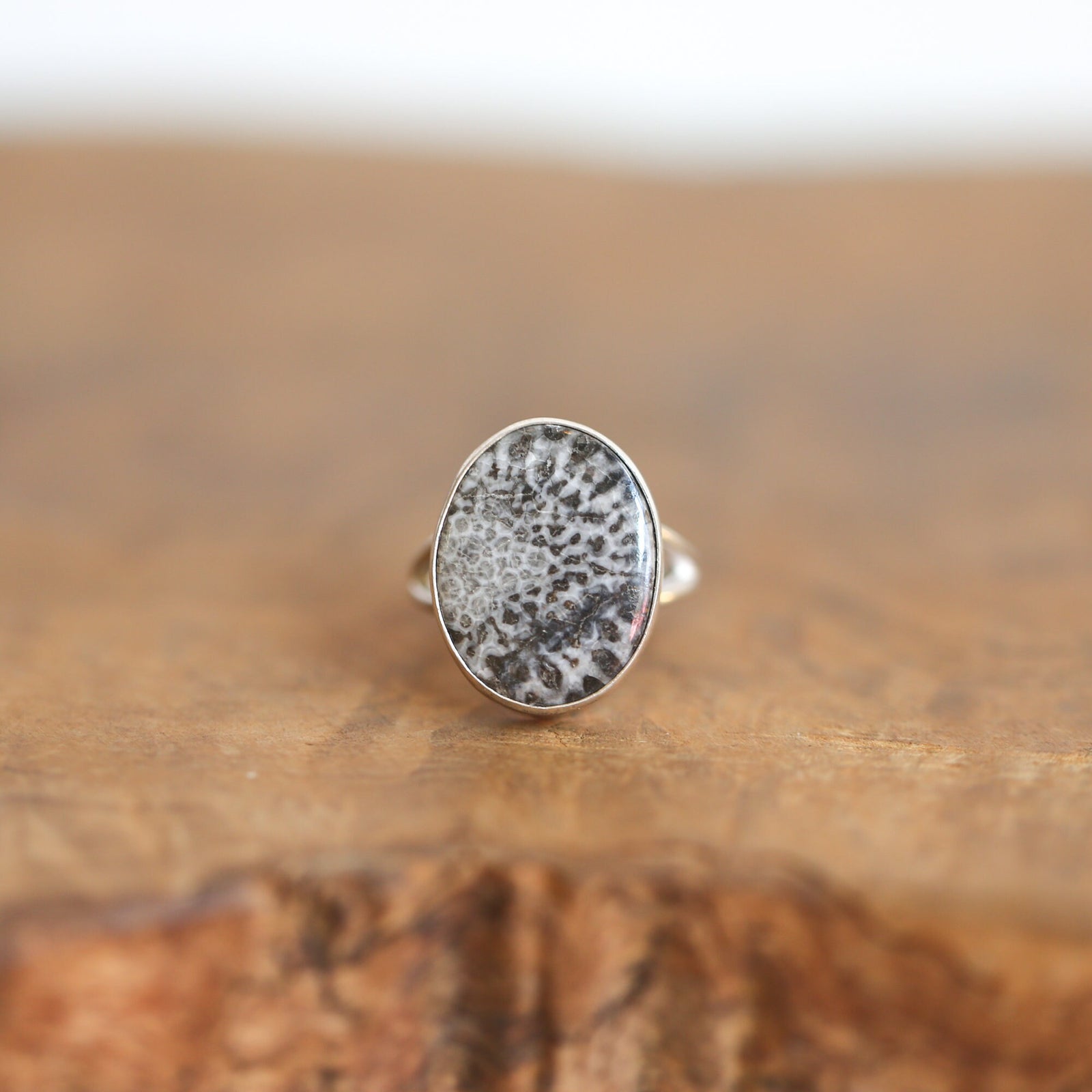 Fossilized Coral Ring - Black Fossil Coral - Ready to Ship - Fossil Ring - Sterling Silver Ring