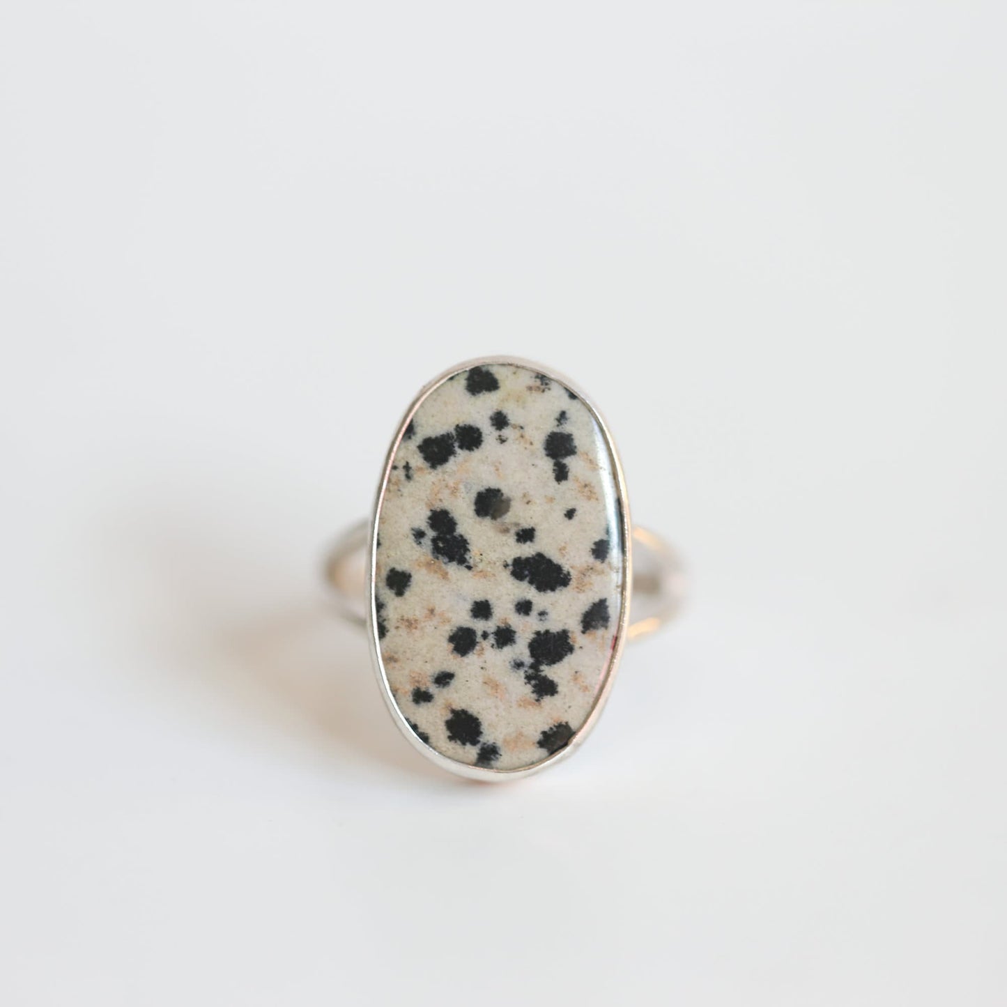 Choose your Big Oval Dalmatian Jasper Ring – Sterling Silver Spotted Stone