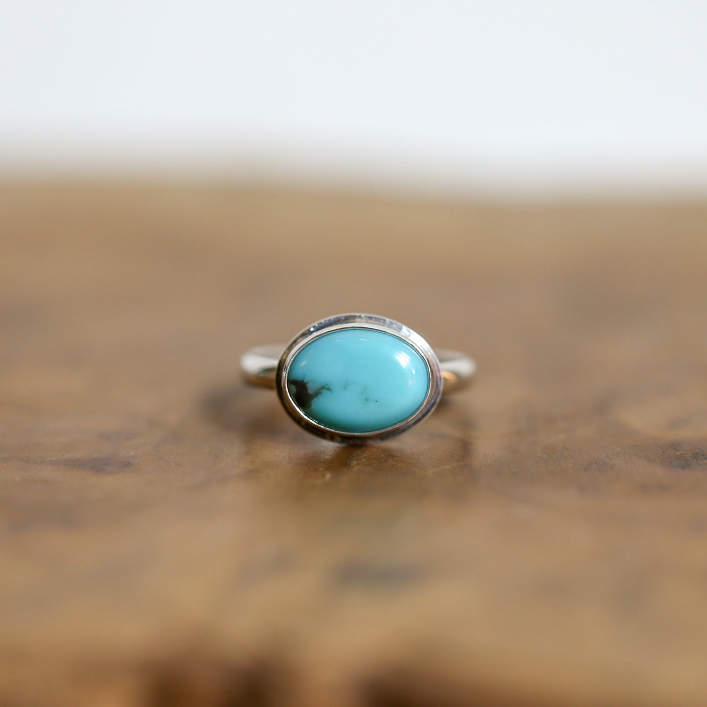 Kingman Turquoise Sterling Silver Ring – East West Oval Design