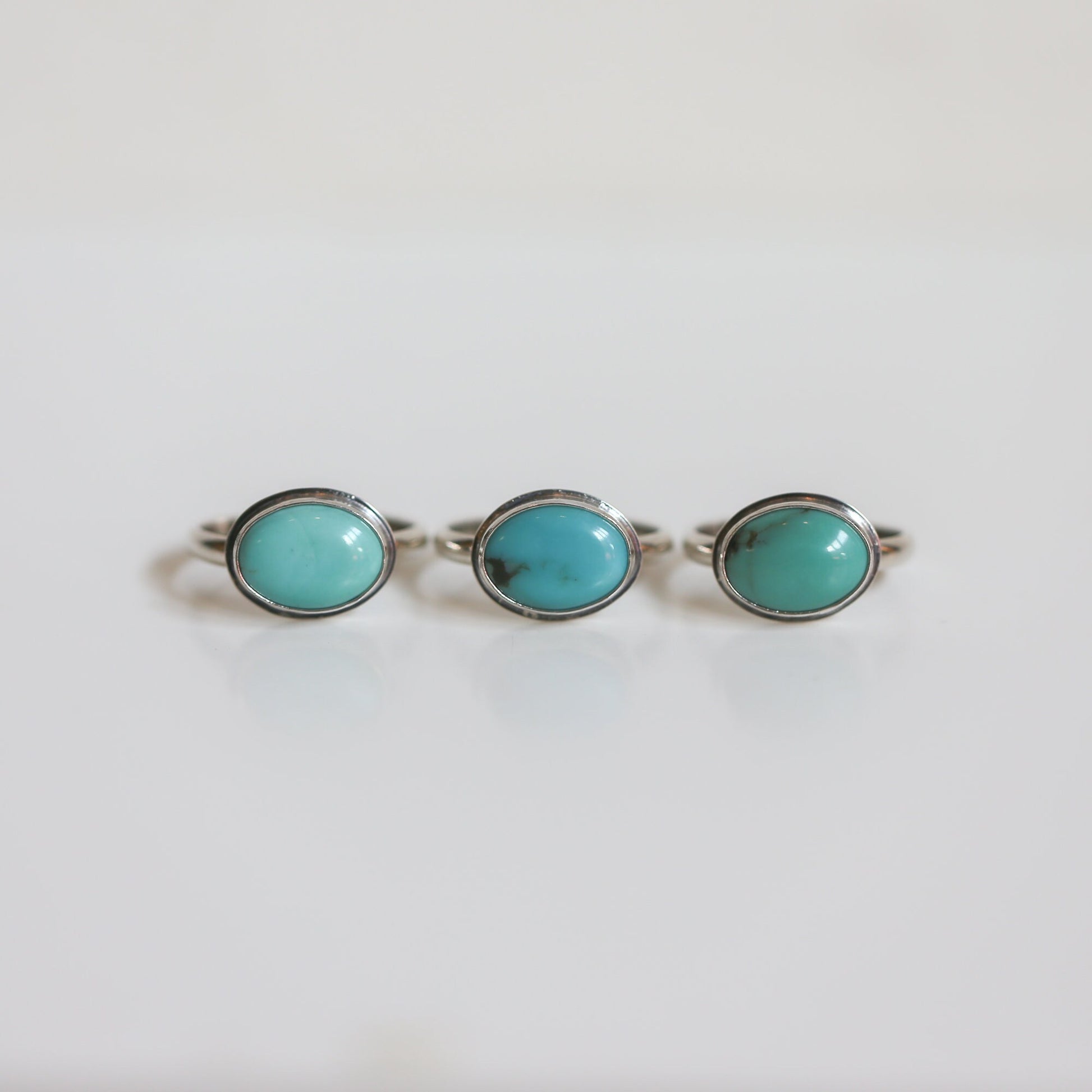 Kingman Turquoise Sterling Silver Ring – East West Oval Design