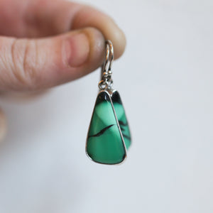 Green Variscite Drop Earrings - Emerald Rose Variscite Earrings - Sterling Silver