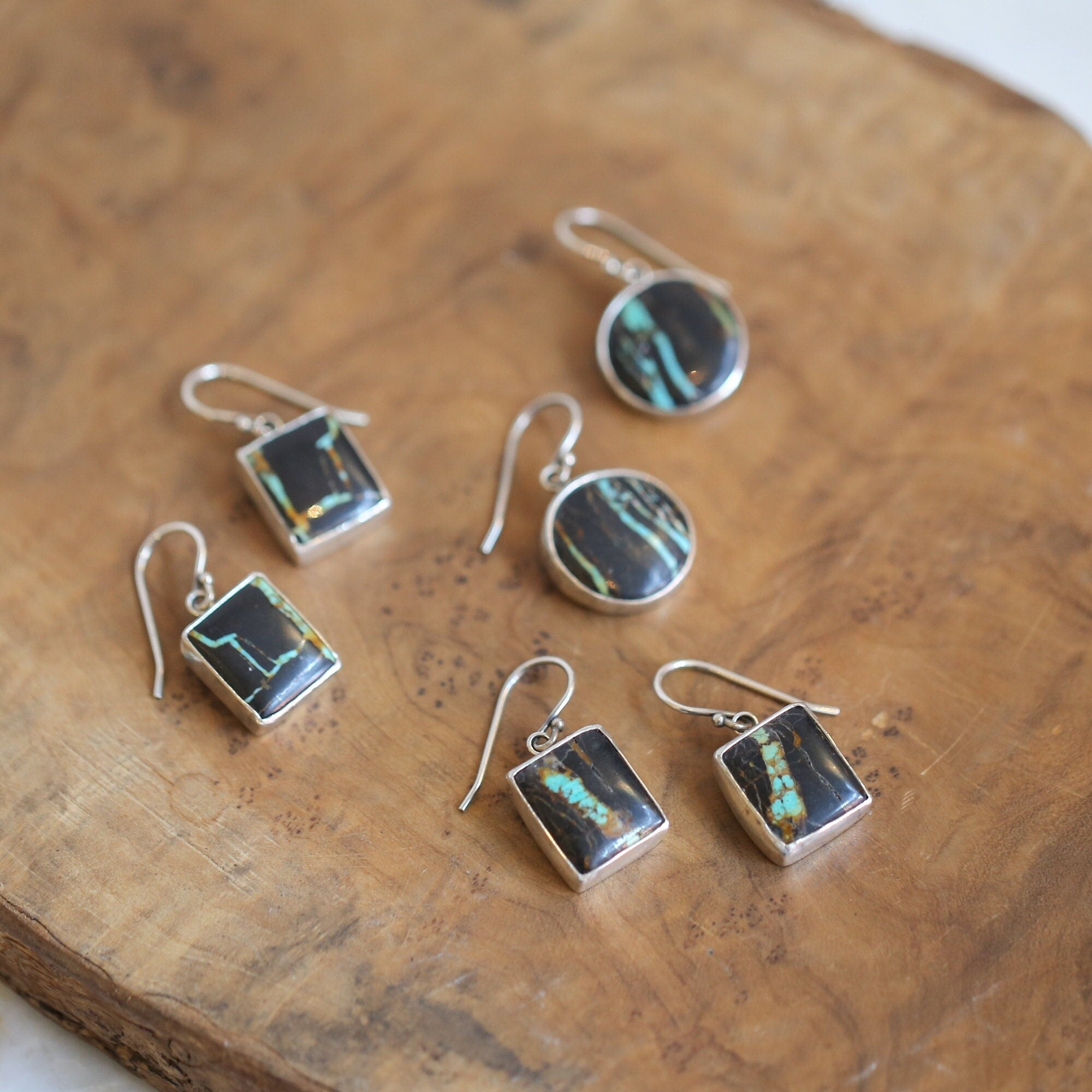 Black Jack Turquoise Drop Earrings - Ready to Ship - Choose Your Pair - Sterling Silver
