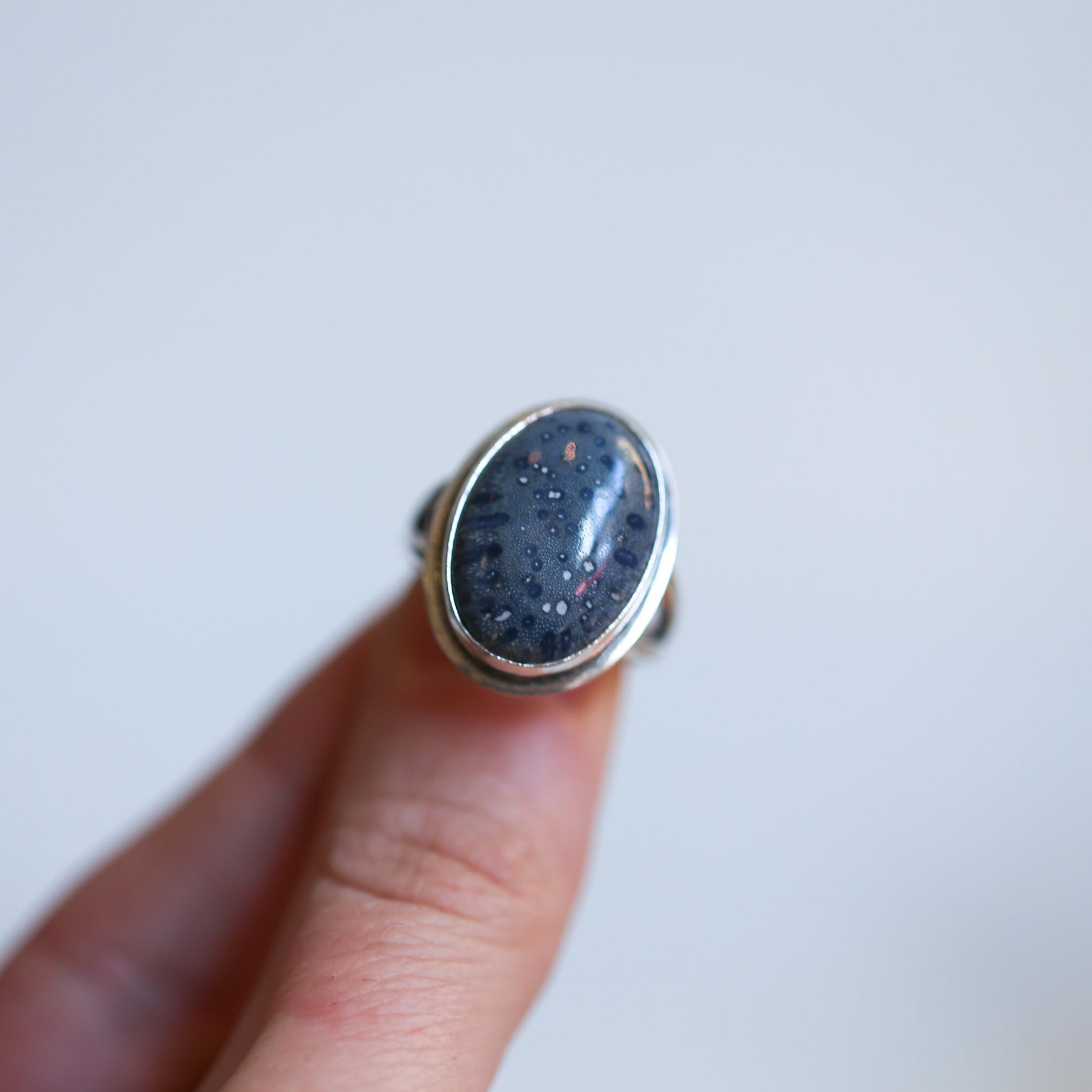 Cornflower Blue Sponge Coral Ring - Sterling Silver Boho Statement