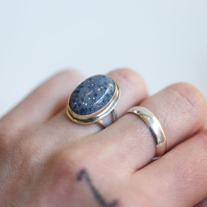 Cornflower Blue Sponge Coral Ring - Sterling Silver Boho Statement