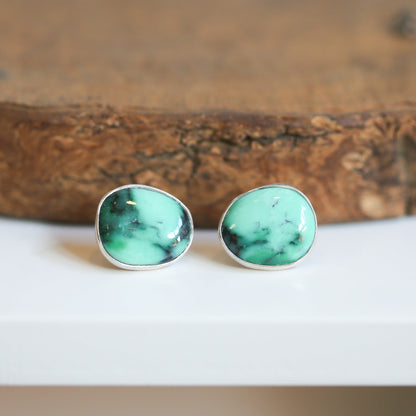 Choose your Emerald Rose Variscite Sterling Silver Post Earrings – 12 CT Pair