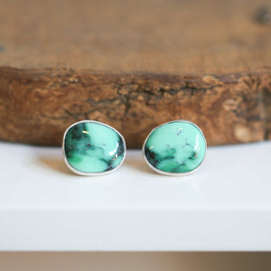 Choose your Emerald Rose Variscite Sterling Silver Post Earrings – 12 CT Pair