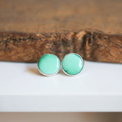 Choose your Emerald Rose Variscite Sterling Silver Post Earrings – 12 CT Pair