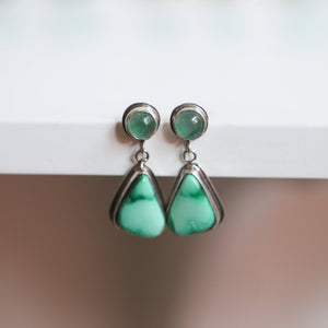 Emerald Rose Variscite & Green Jade Sterling Silver Drop Earrings