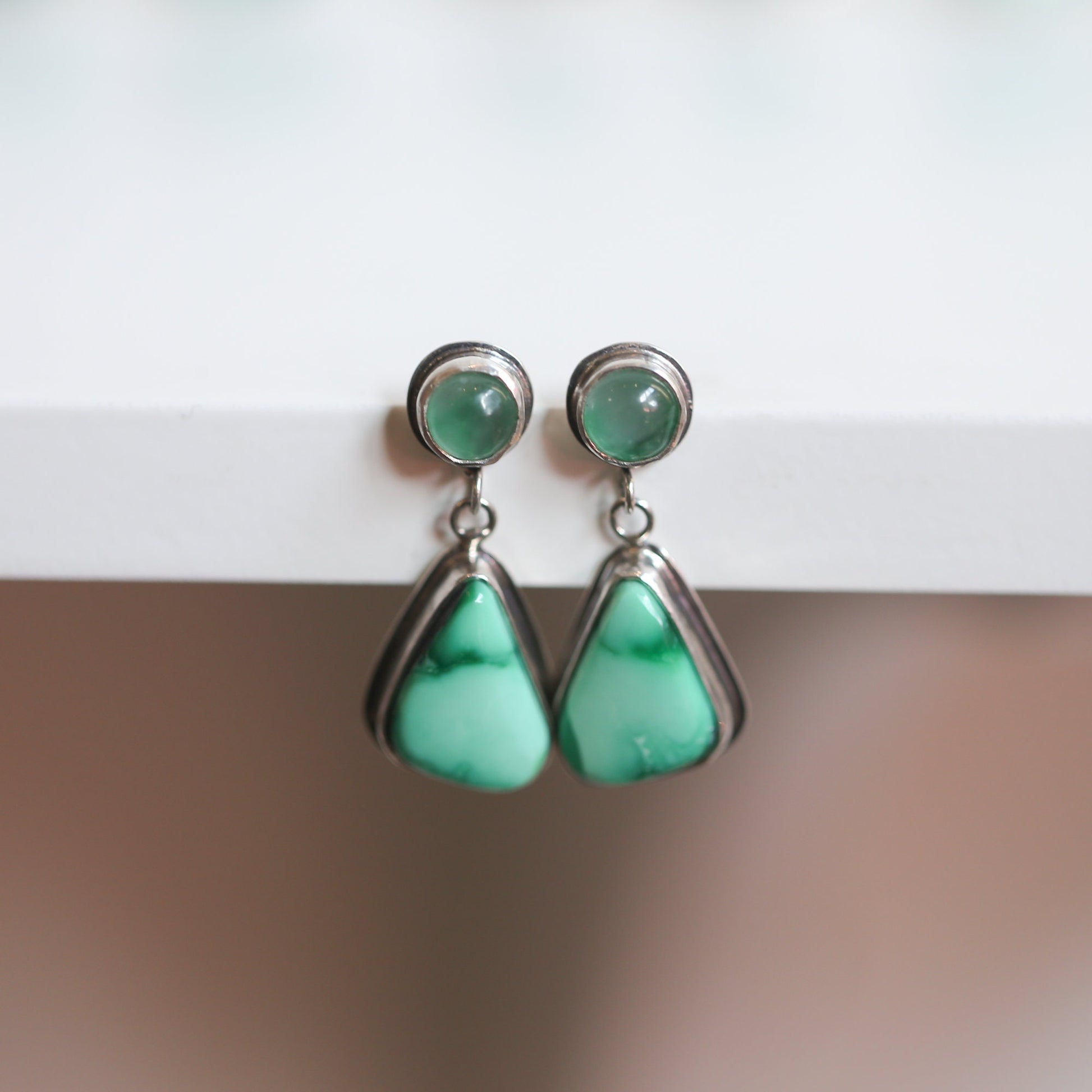Emerald Rose Variscite & Green Jade Sterling Silver Drop Earrings