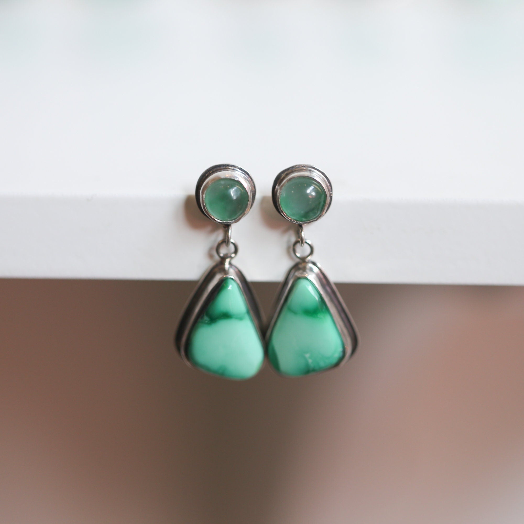 Emerald Rose Variscite Earrings - Green Jade Earrings - Ready to Ship Sterling Silver