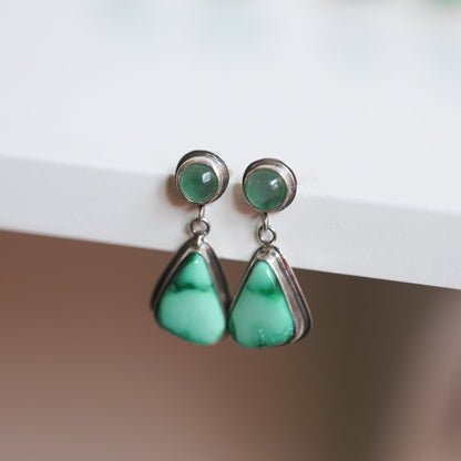 Emerald Rose Variscite & Green Jade Sterling Silver Drop Earrings