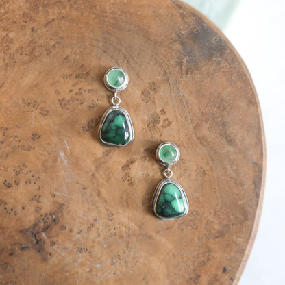 Emerald Rose Variscite & Green Jade Sterling Silver Drop Earrings