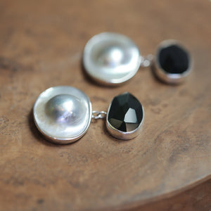 Rainbow Obsidian and Blister Pearl Earrings - Elegant Post Drops - Ready to Ship