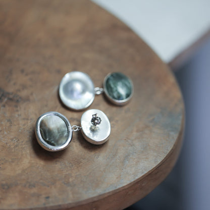 Handmade Seraphinite and Blister Pearl Sterling Silver Earrings