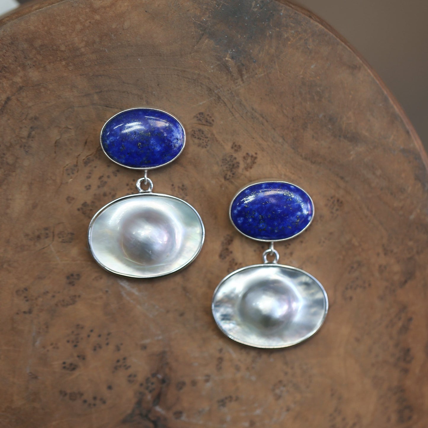 Sterling Silver Lapis Lazuli Mabe Pearl Drop Earrings – Silversmith OOAK
