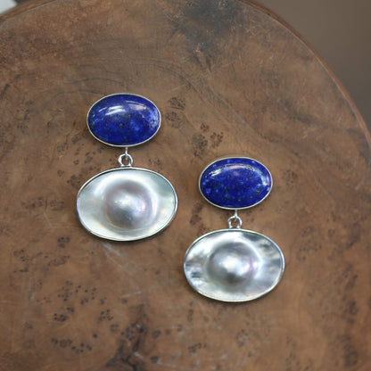 Sterling Silver Lapis Lazuli Mabe Pearl Drop Earrings – Silversmith OOAK