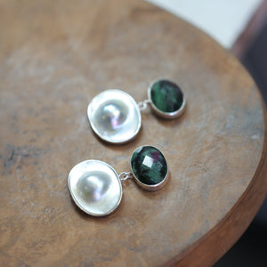 Ruby Zoisite Blister Pearl Earrings - Ready to Ship - Pearl Drop Earrings - Silversmith - OOAK