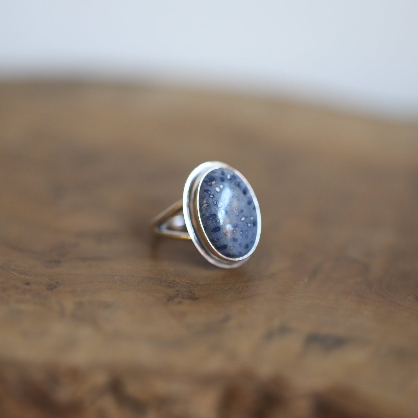 Cornflower Blue Sponge Coral Ring - Sterling Silver Boho Statement