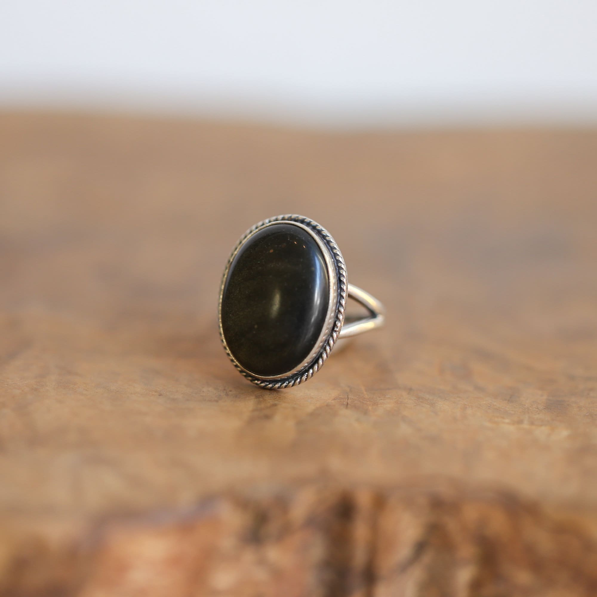 Golden Obsidian Statement Ring - Elegant Brown Gold Ring - Sterling Silver Ring