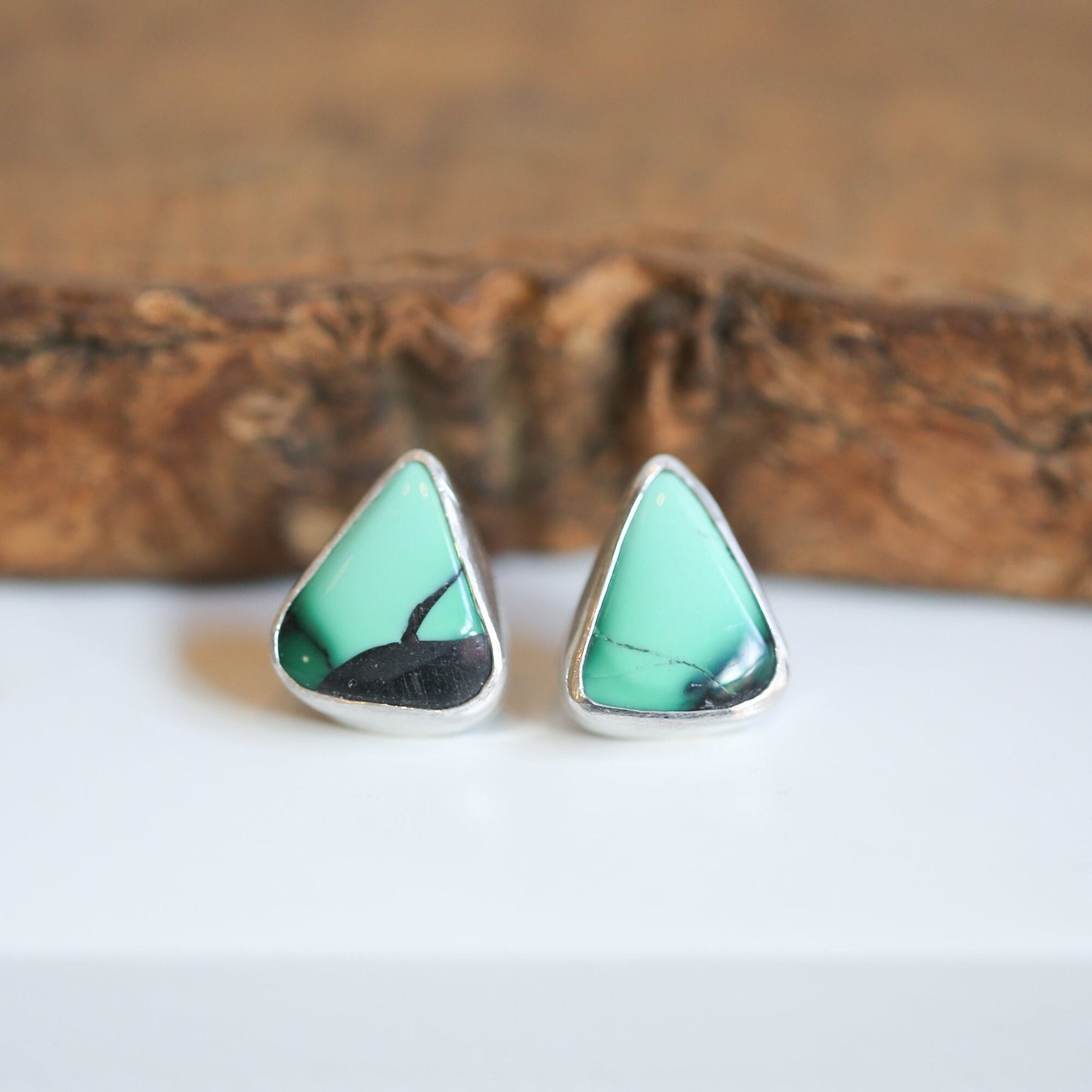 Choose your Emerald Rose Variscite Sterling Silver Post Earrings – 12 CT Pair