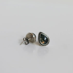 Moss Agate Sterling Silver Post Earrings - Pear Cabochons
