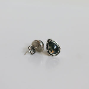 Moss Agate Sterling Silver Post Earrings - Pear Cabochons