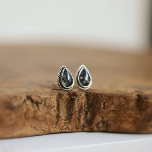 Moss Agate Sterling Silver Post Earrings - Pear Cabochons