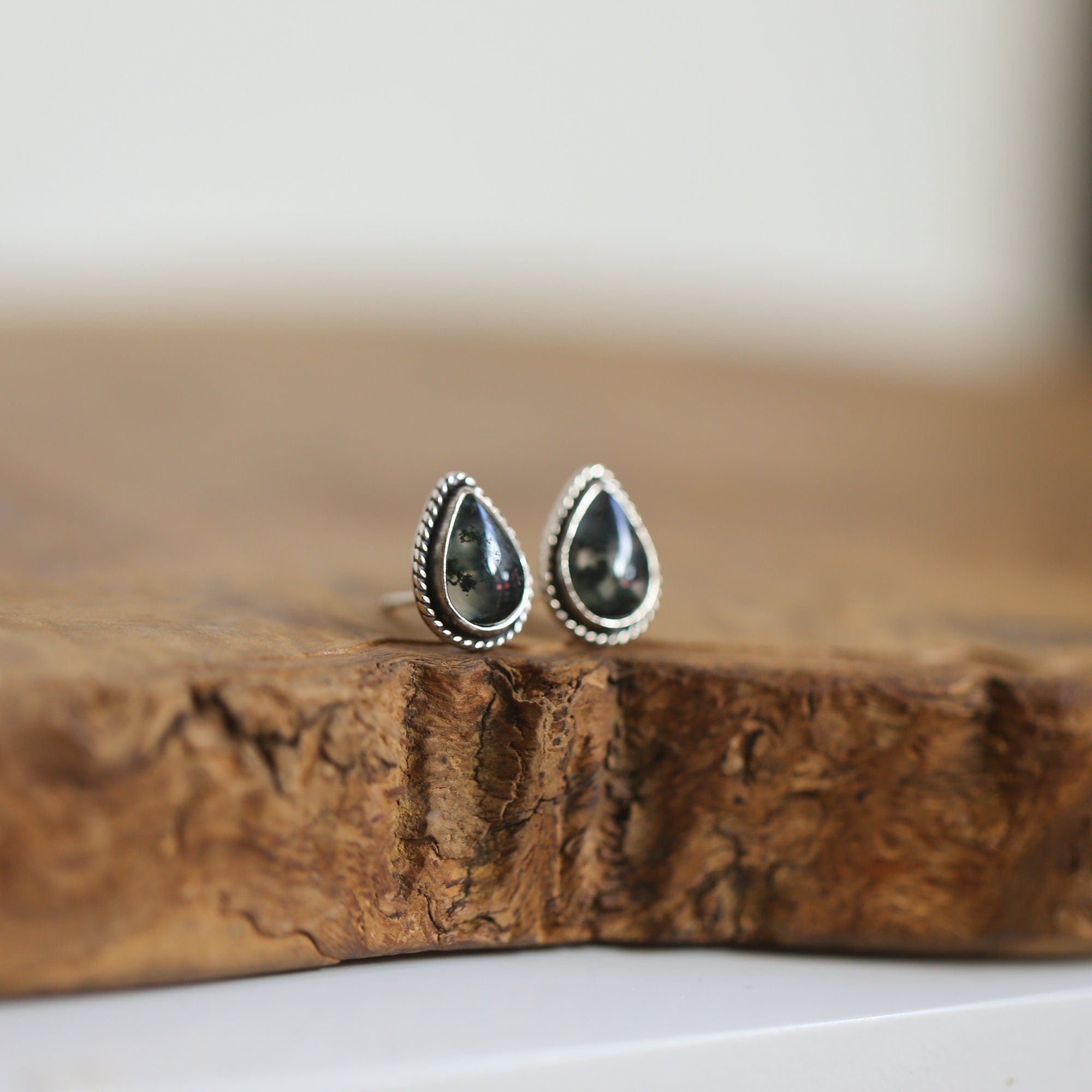 Moss Agate Earrings - Moss Agate Posts - Green Moss Agate Studs - Sterling Silver