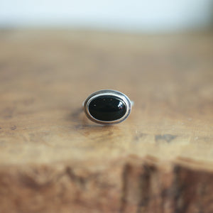 Black Onyx Ring - East West Black Agate Oval Ring - Sterling Silver