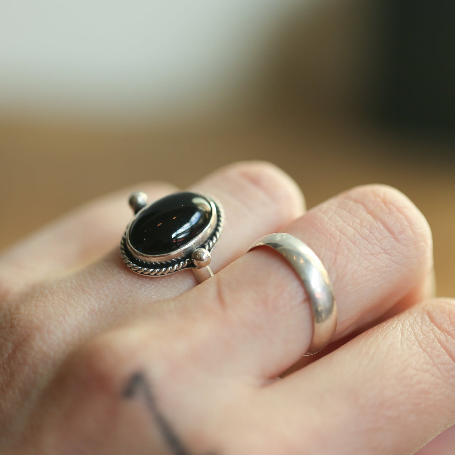 Black Onyx Sterling Silver Ring - Handmade Silversmith Design