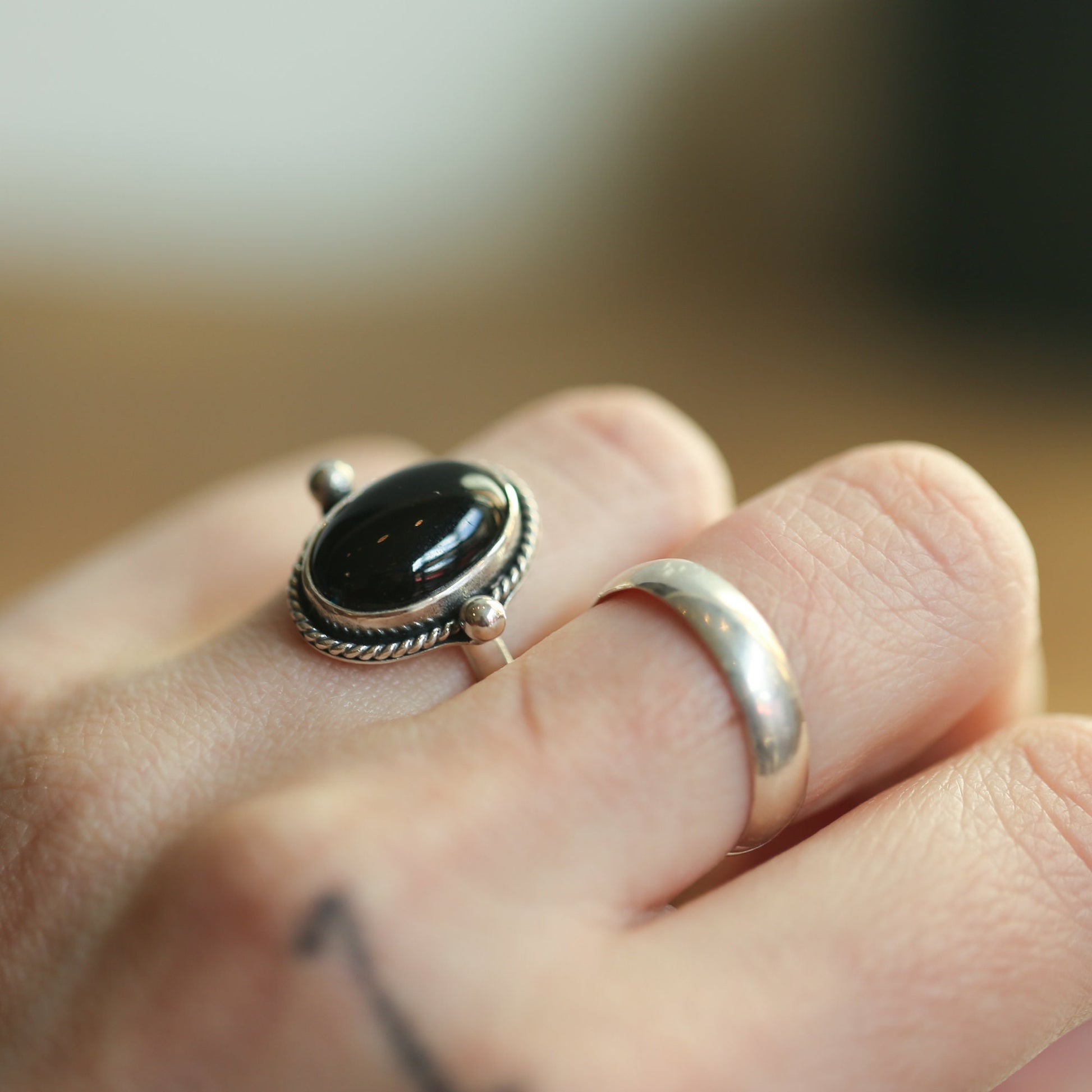 Black Onyx Sterling Silver Ring - Handmade Silversmith Design