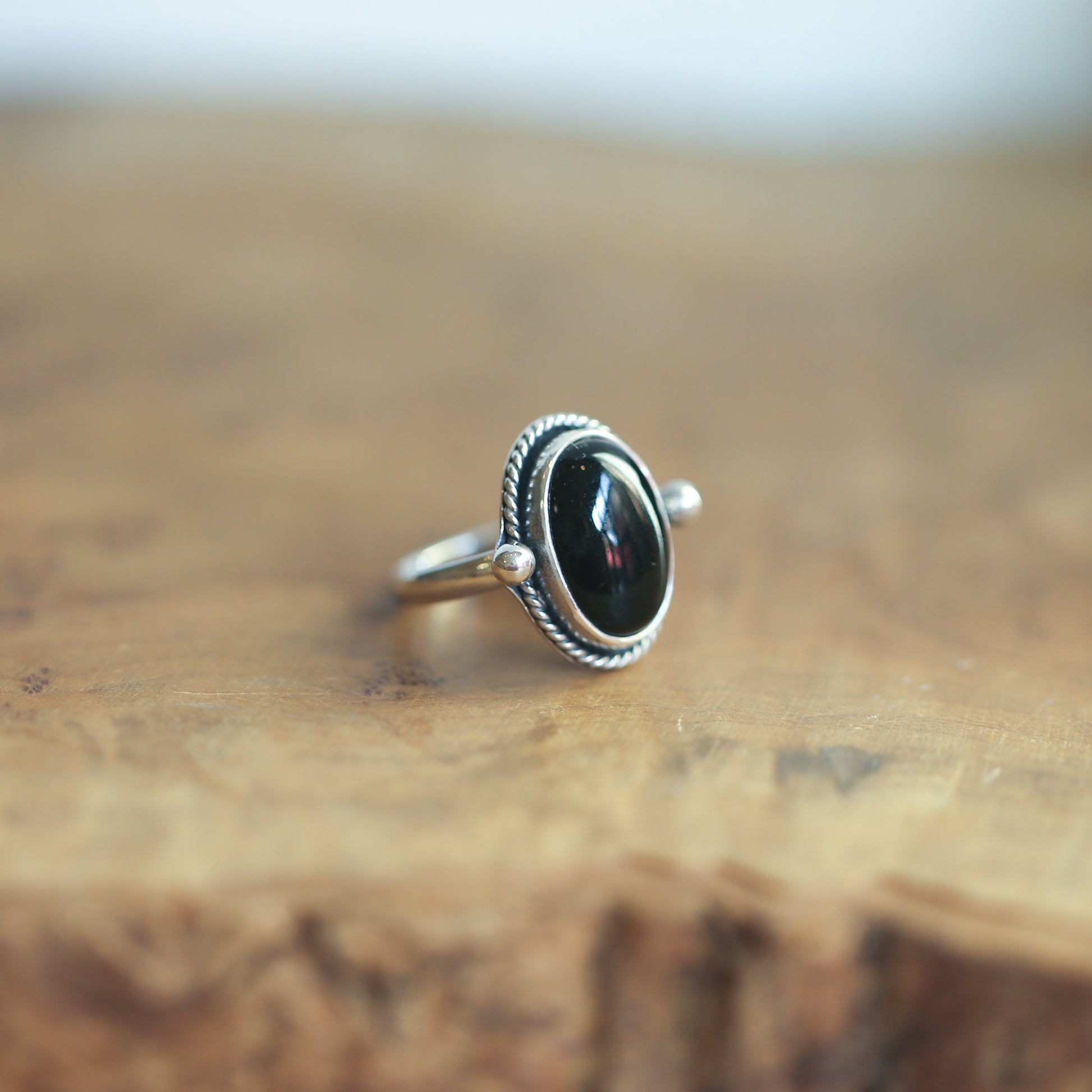 Black Onyx Sterling Silver Ring - Handmade Silversmith Design