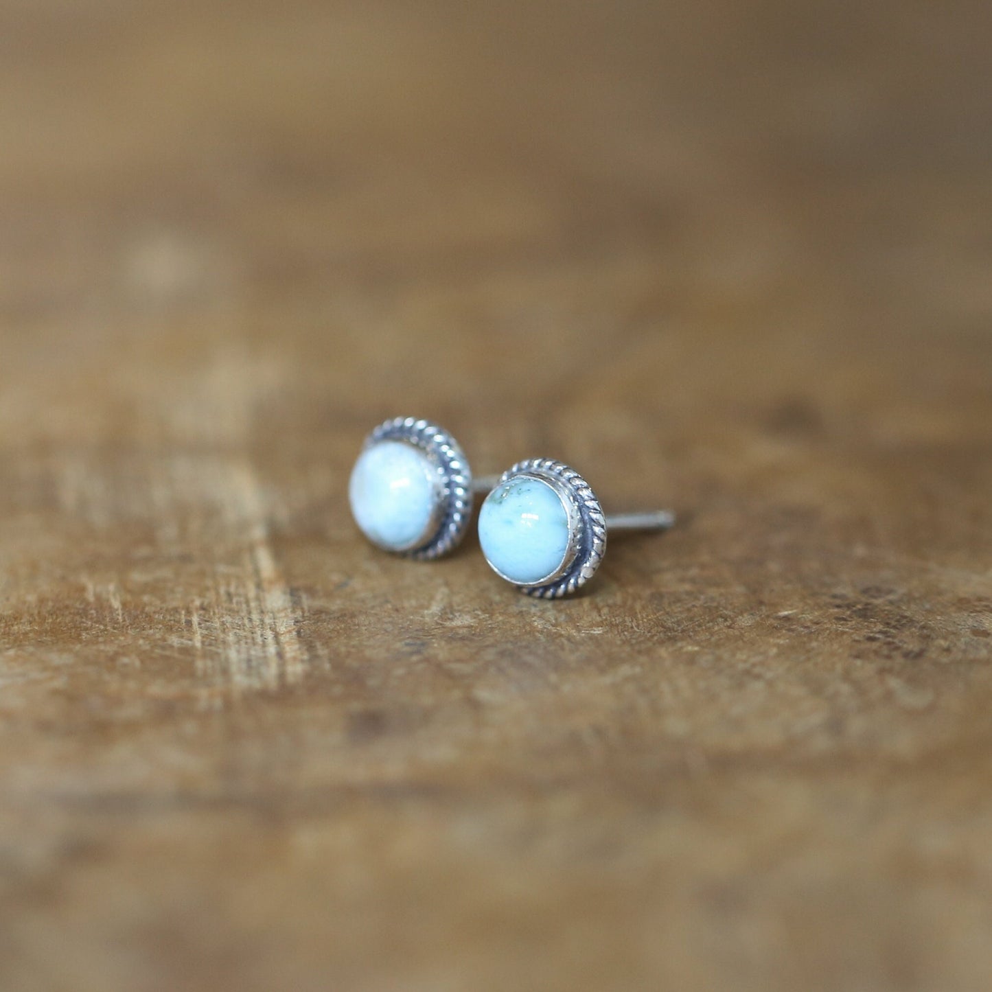 Larimar Stud Earrings – 6mm Dominican Stone, Sterling Silver