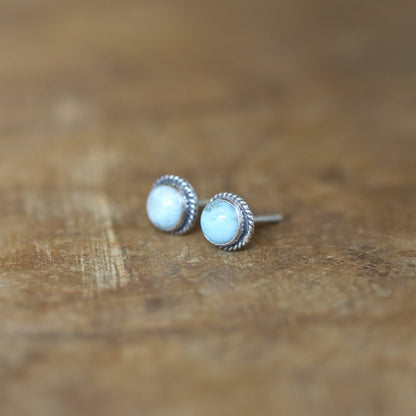 Larimar Stud Earrings – 6mm Dominican Stone, Sterling Silver