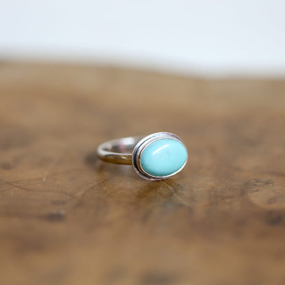 Kingman Turquoise Sterling Silver Ring – East West Oval Design