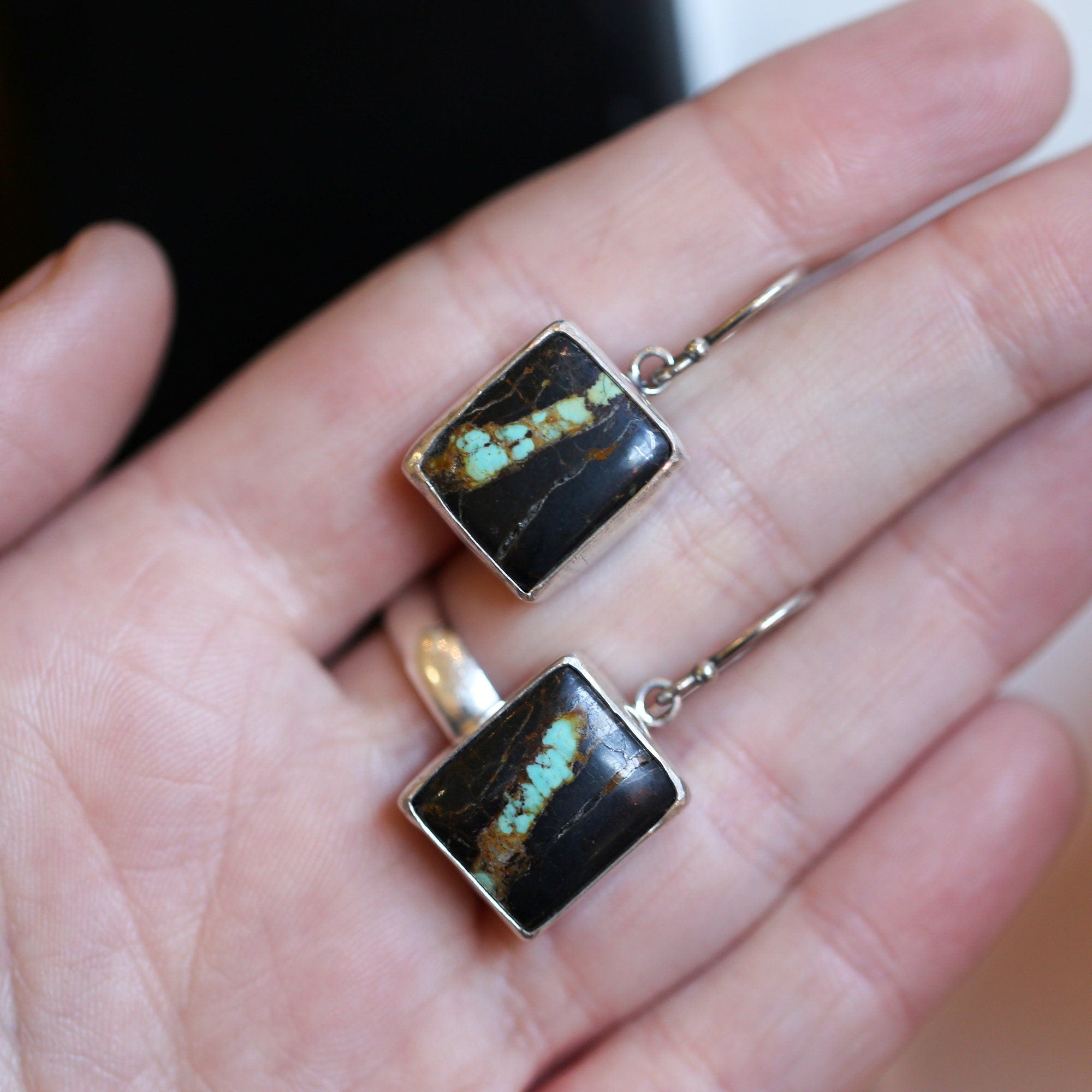 Black Jack Turquoise Drop Earrings - Ready to Ship - Choose Your Pair - Sterling Silver