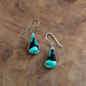 Green Variscite Drop Earrings - Emerald Rose Variscite Earrings - Sterling Silver
