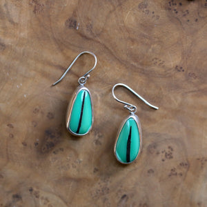 Green Variscite Drop Earrings - Emerald Rose Variscite Earrings - Sterling Silver