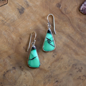 Green Variscite Drop Earrings - Emerald Rose Variscite Earrings - Sterling Silver